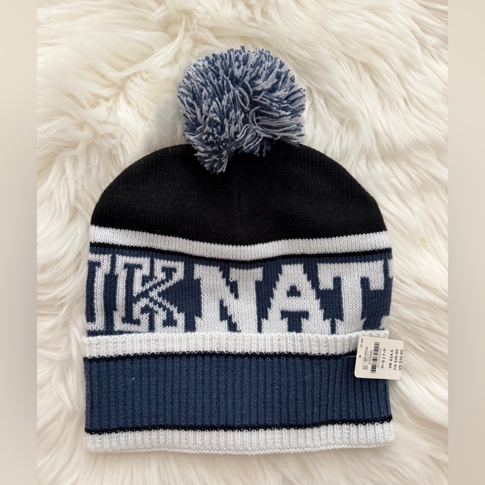 Kids Black and Blue Knit Pom-Pom Beanie